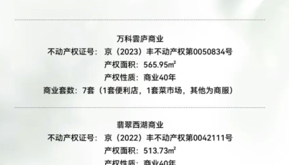 北京万科拟以底价2541万元出售部分商业用房，要求半年内付清全款