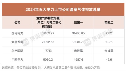 五大电力上市公司碳排放量发布，大唐发电、中国电力上升 | ESG信披洞察