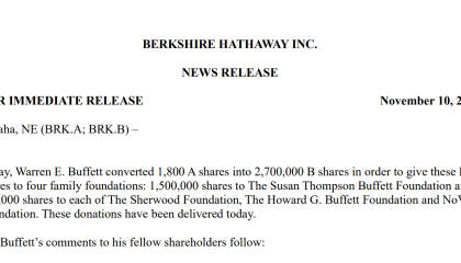 “股神”巴菲特谢幕信：从年底起“安静退场”