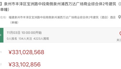 又一富力万达文华酒店将被拍卖，起拍价3.31亿元