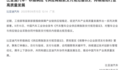 比亚迪、上汽、小米等车企集体表态，响应中汽协倡议